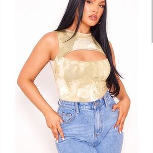 PrettyLittleThing Cream Cut-Out Bodysuit